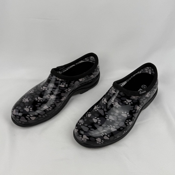 Sloggers Women’s Clogs Paw Print Black Waterproof Garden Shoes Sz 11 - Picture 3 of 11